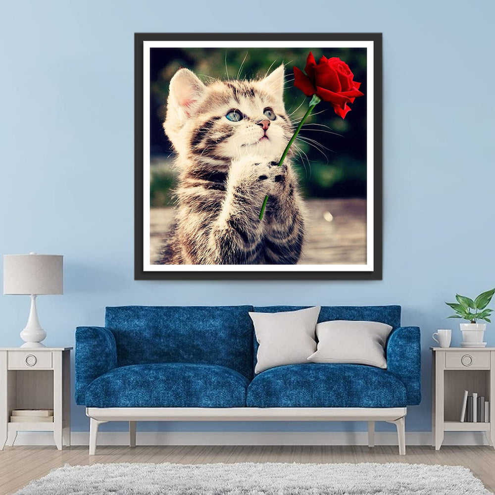 Een Roos van een Klein Kitten Diamond Painting