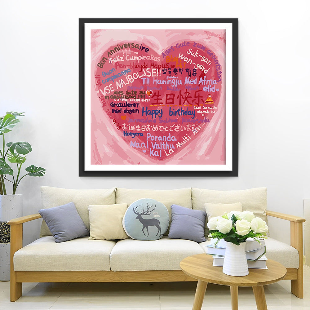 Een Roze Hartje en Vele Wensen Diamond Painting