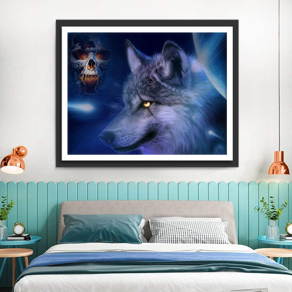 Een Schedel en een Wolf Diamond Painting