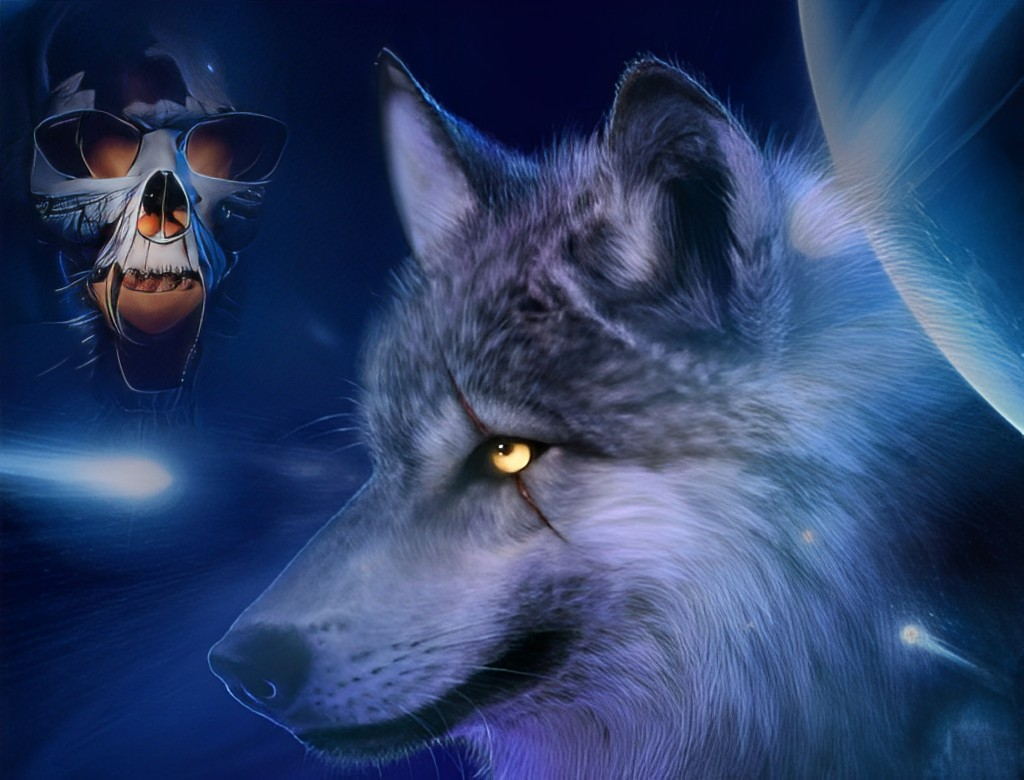 Een Schedel en een Wolf Diamond Painting