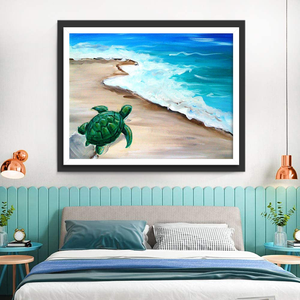 Een Schildpad Kruipt naar de Zee Diamond Painting