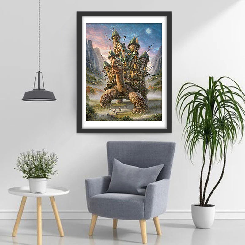Een Schildpad met een Slot op zijn Rug Diamond Painting