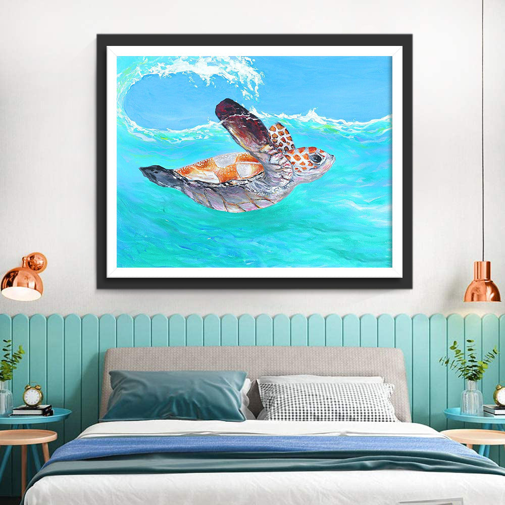 Een Schildpad Zwemt in de Zee Diamond Painting