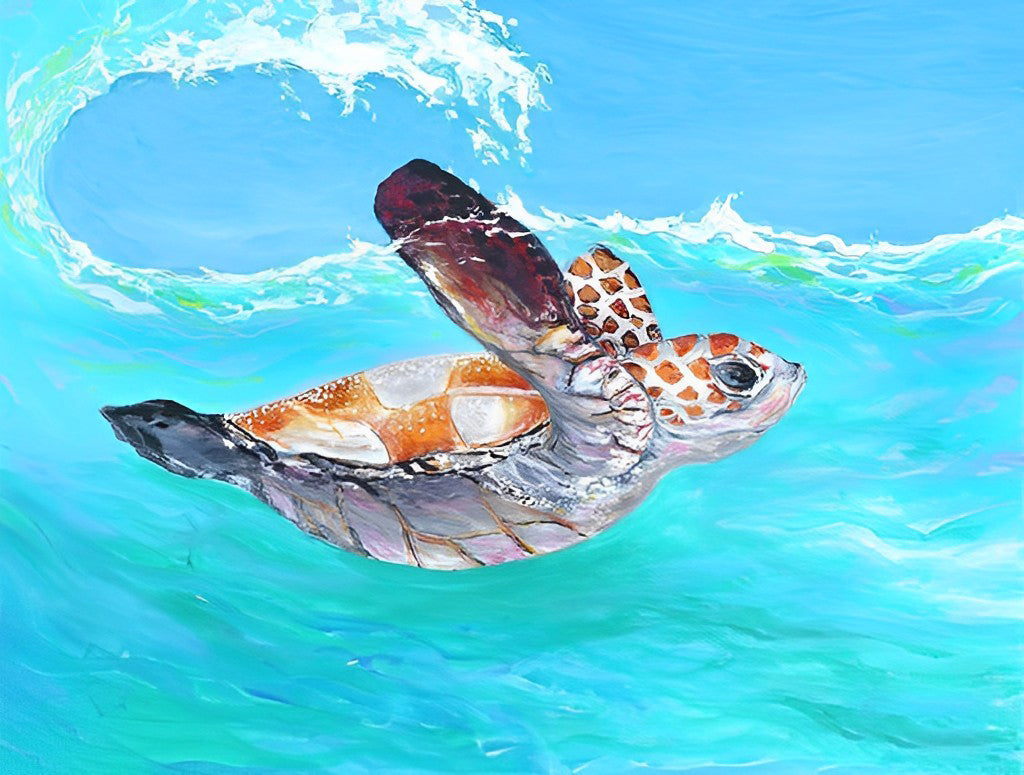 Een Schildpad Zwemt in de Zee Diamond Painting