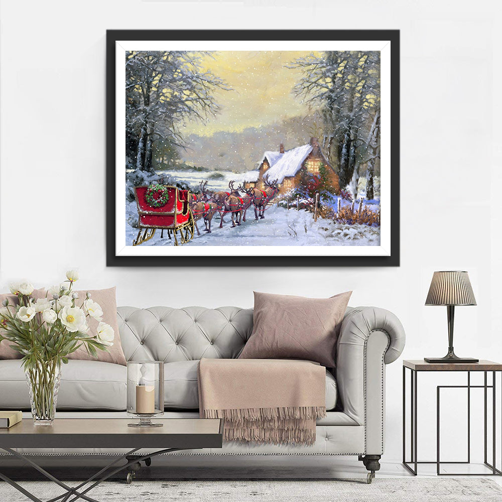 Een Slee die door de Sneeuw Rijdt Diamond Painting
