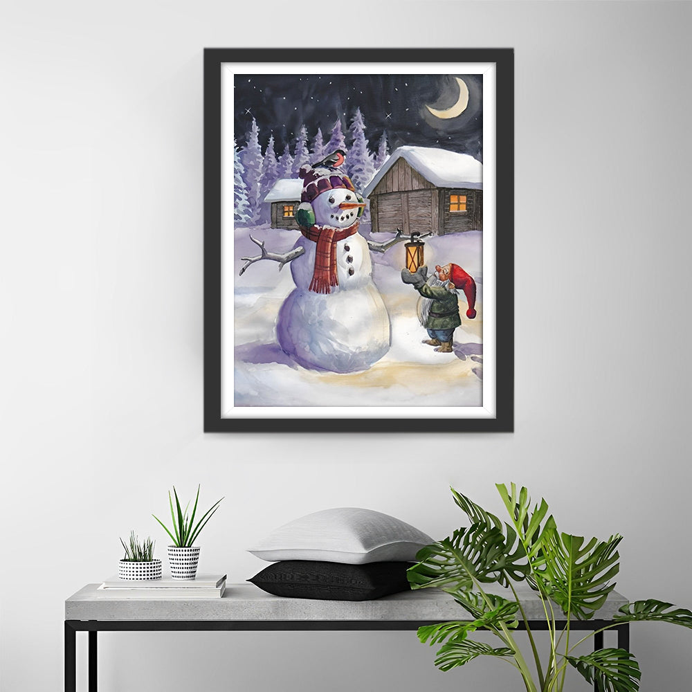 Een Sneeuwpop en een Kabouter Diamond Painting