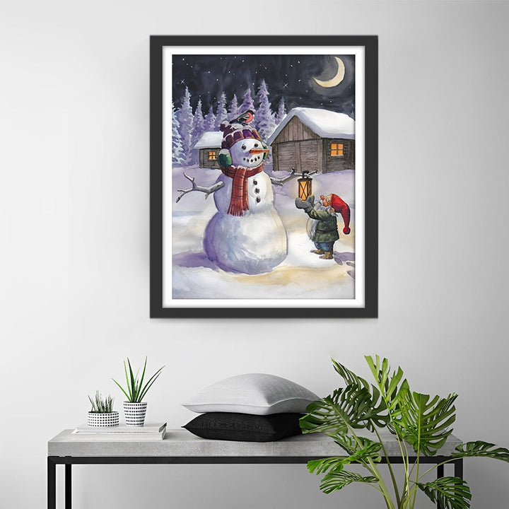 Een Sneeuwpop en een Kabouter Diamond Painting