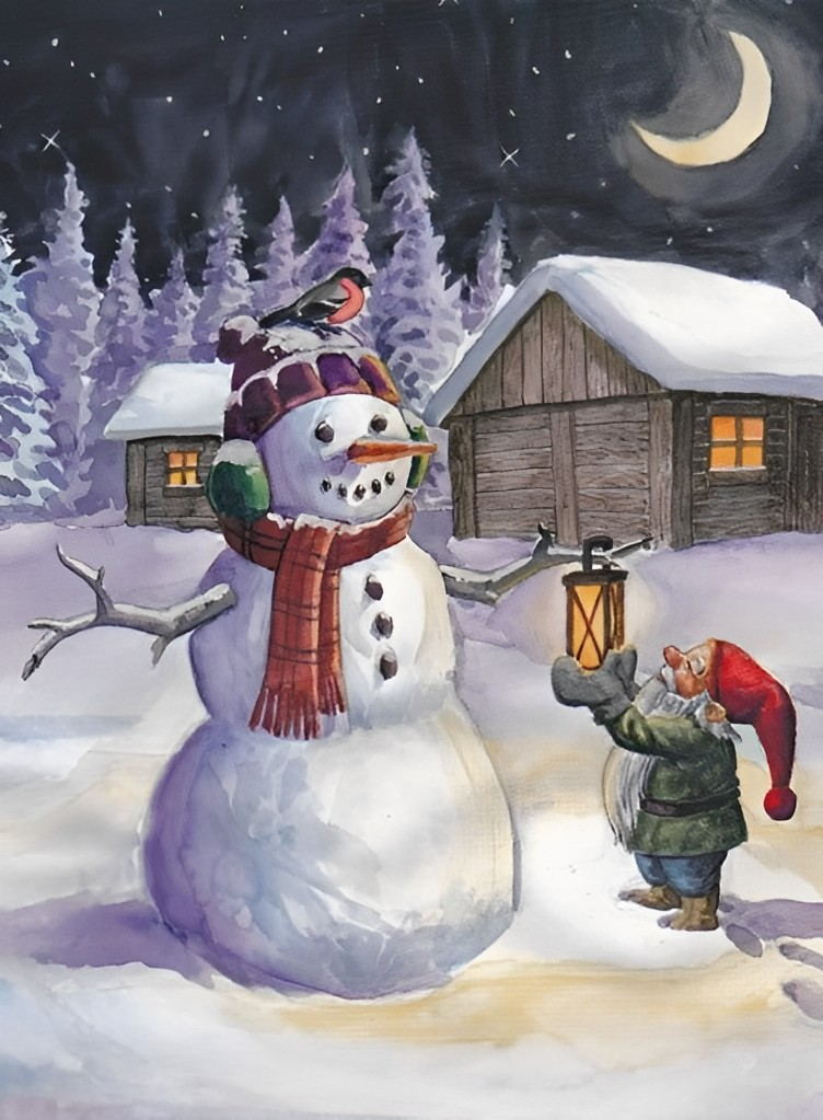 Een Sneeuwpop en een Kabouter Diamond Painting