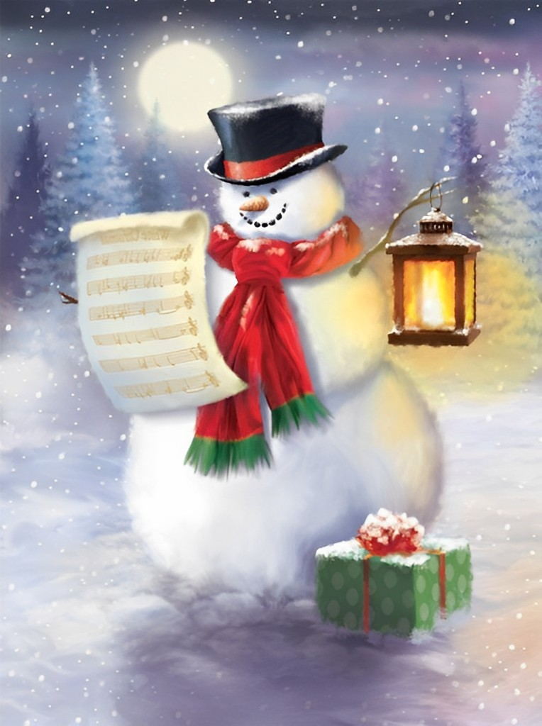 Een Sneeuwpop met Cadeautjes en een Lijst Diamond Painting