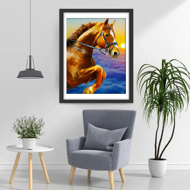 Een Springend Paard bij Zonsondergang Diamond Painting