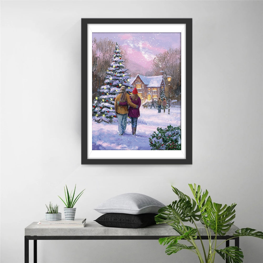 Een Stel dat in de Sneeuw Wandelt Diamond Painting