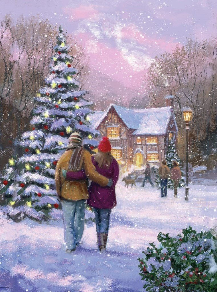 Een Stel dat in de Sneeuw Wandelt Diamond Painting