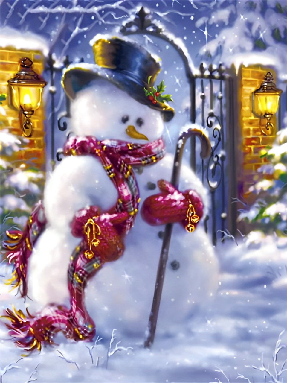 Een Stijlvolle Sneeuwman in Kerstoutfit Diamond Painting