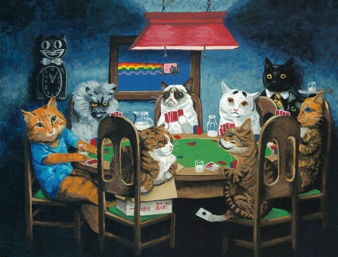 Een Tafel met Pokerkatten Diamond Painting