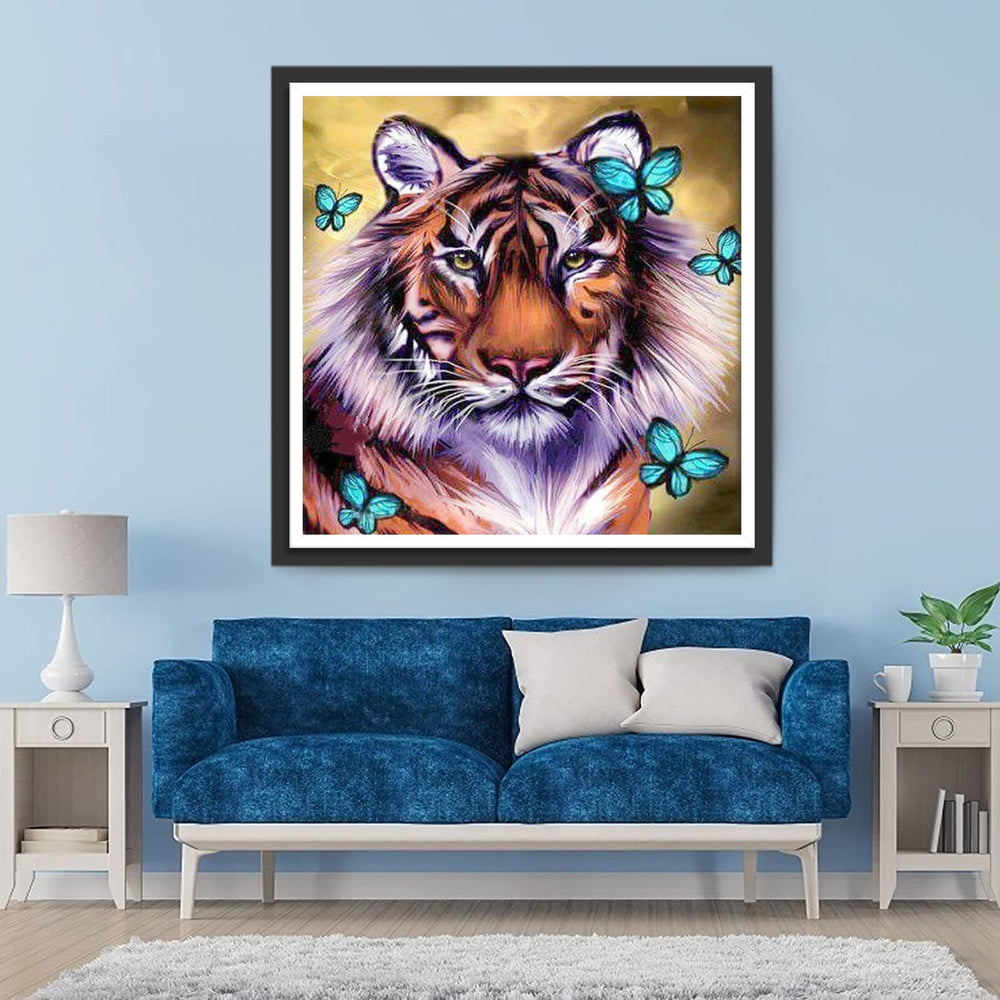 Een Tijger en de Blauwe Vlinders Diamond Painting