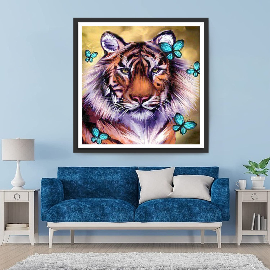 Een Tijger en de Blauwe Vlinders Diamond Painting
