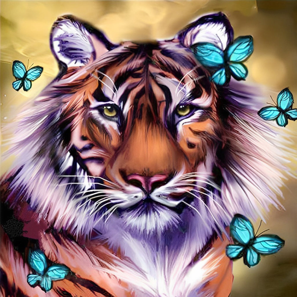Een Tijger en de Blauwe Vlinders Diamond Painting