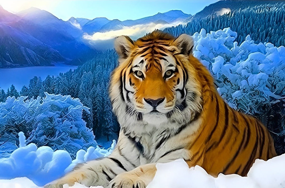 Een Tijger op een Besneeuwde Berg Diamond Painting