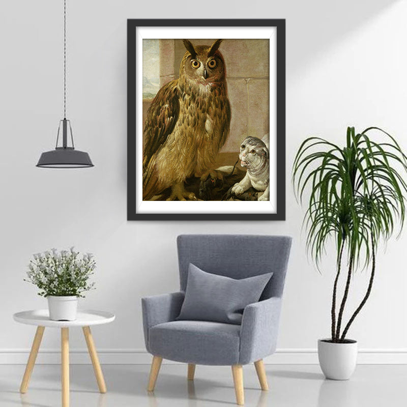 Een Uil met Dikke, Opgetrokken Wenkbrauwen Diamond Painting