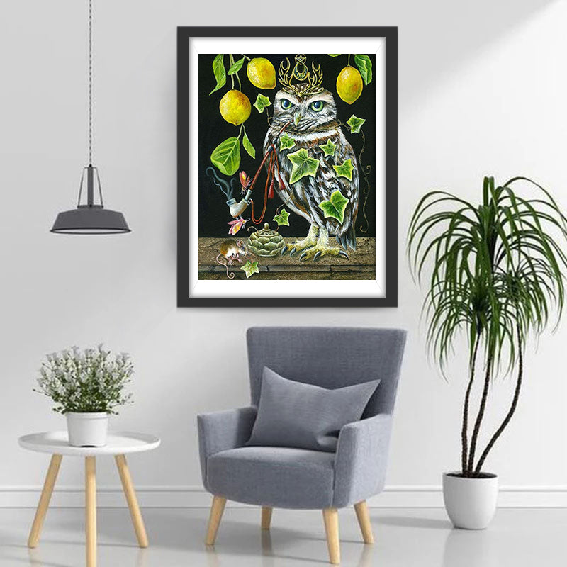 Een Uil met een Fluitje onder de Citroenboom Diamond Painting