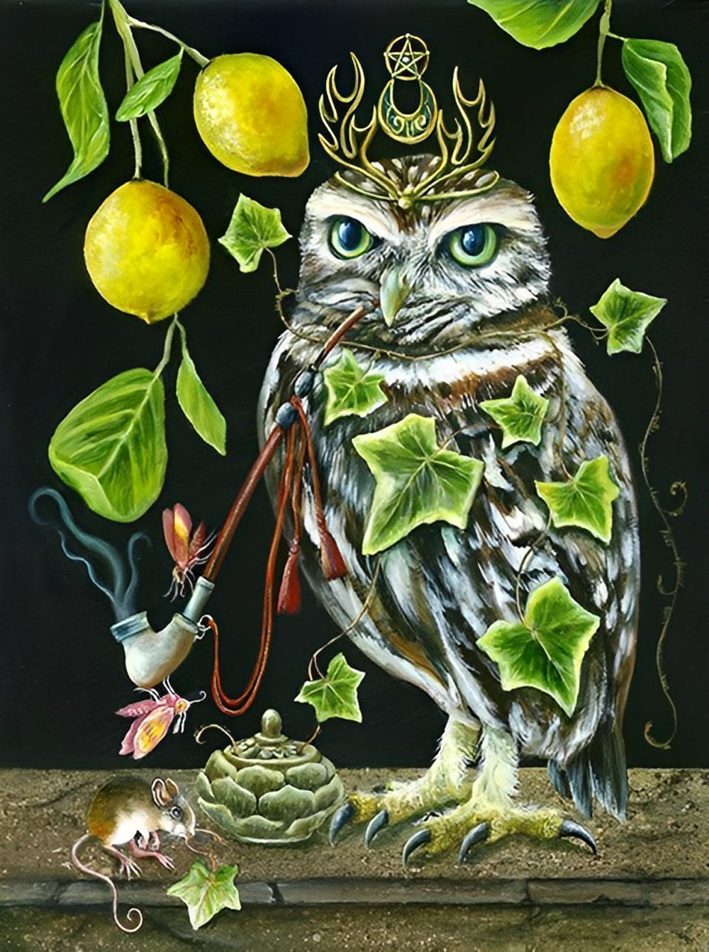 Een Uil met een Fluitje onder de Citroenboom Diamond Painting