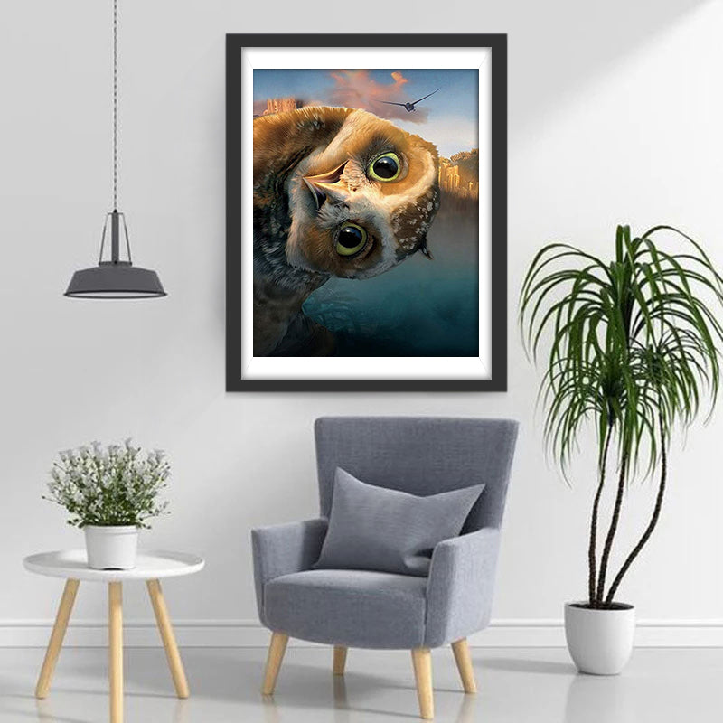 Een Uil met een Scheve Kop Diamond Painting