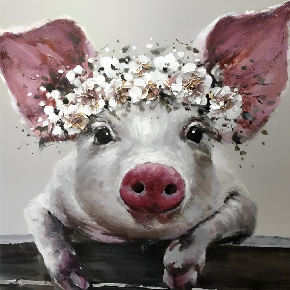 Een Varken met een Krans Diamond Painting