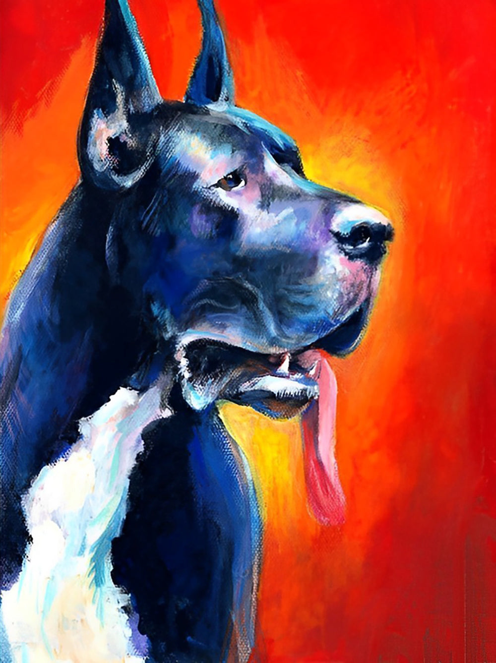 Een Vermoeide hond op een Rode Achtergrond Diamond Painting