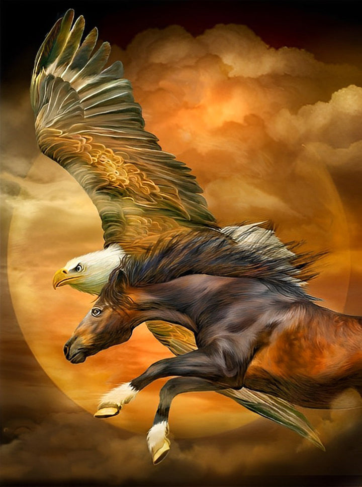 Een Vliegende Adelaar en een Rennend Paard Diamond Painting
