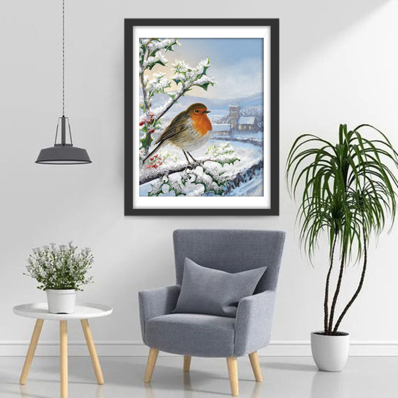 Een Vogel in een Boom in een Scandinavische Stad Diamond Painting