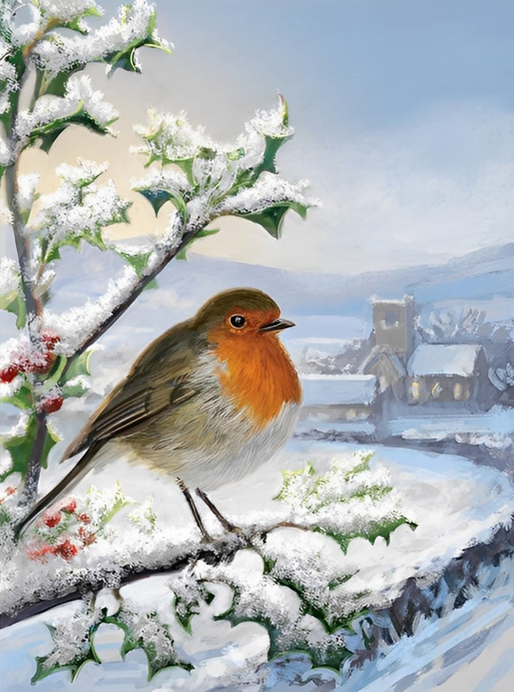 Een Vogel in een Boom in een Scandinavische Stad Diamond Painting