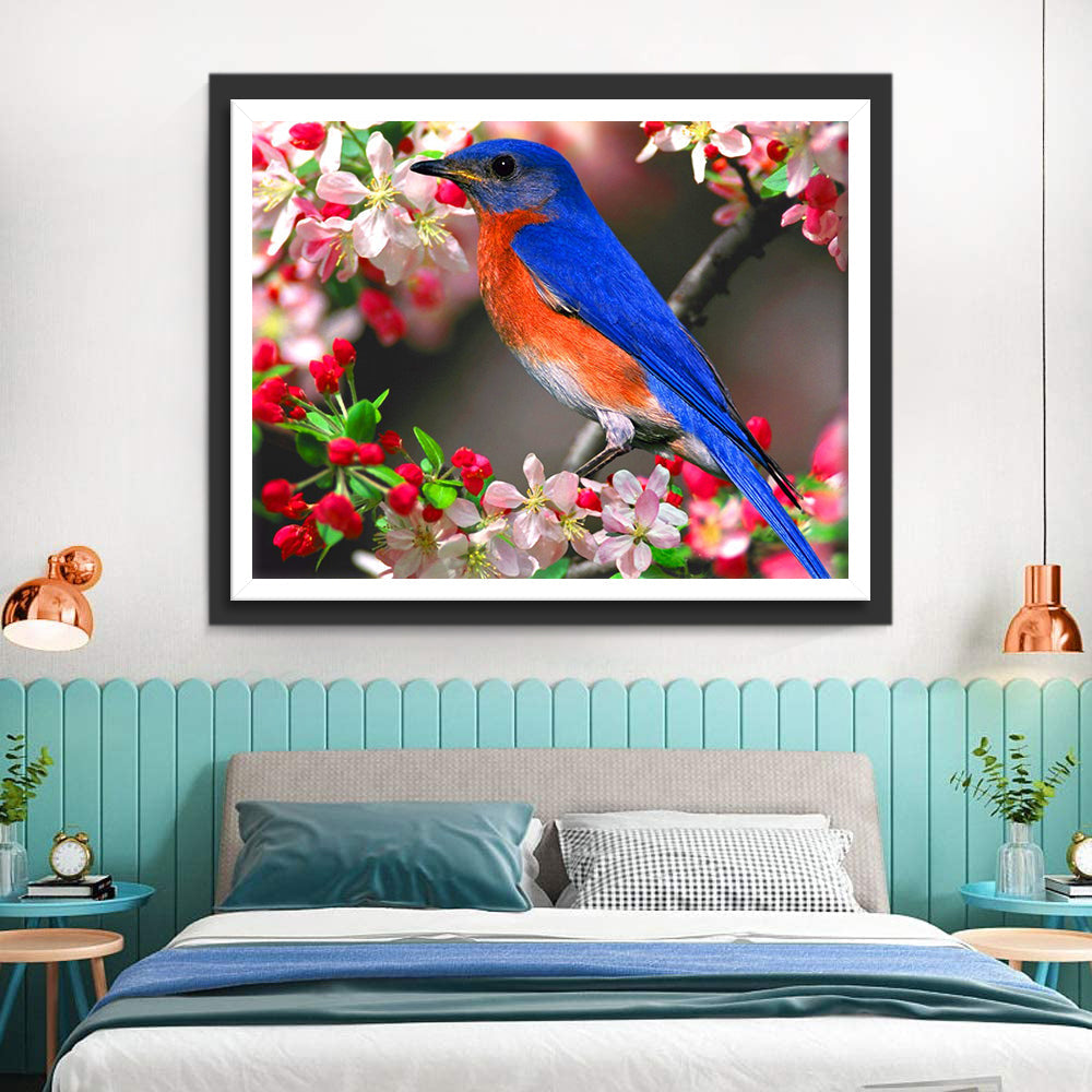Een Vogel in een Boom met Roze Bloemen Diamond Painting