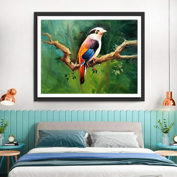 Een Vogel op een Tak in het Groene Bos Diamond Painting