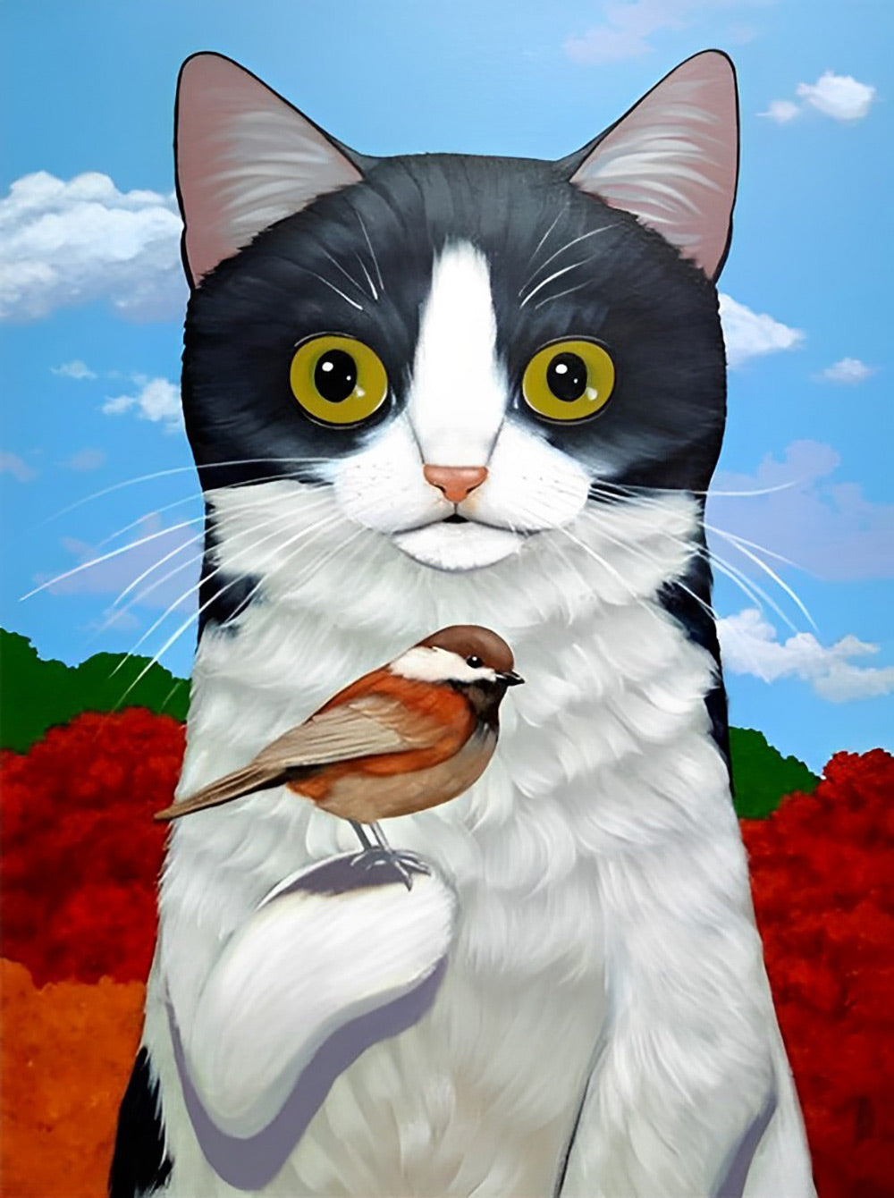 Een Vogel Rust op de Hand van de Kat Diamond Painting