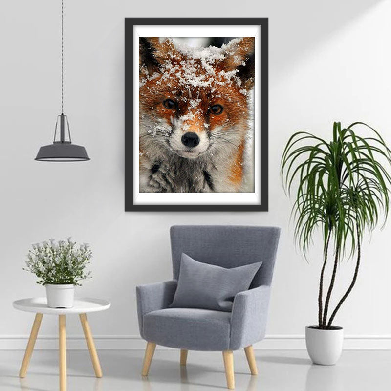 Een Vos met Sneeuw op zijn Hoofd Diamond Painting