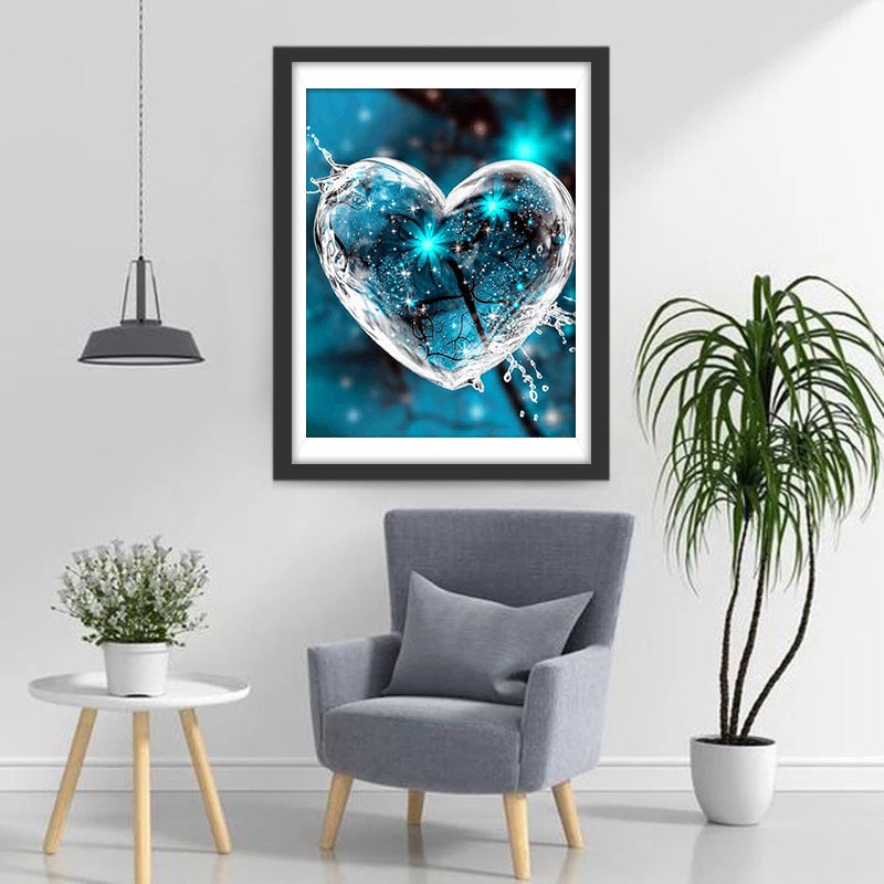 Een Waterdruppelhart en Blauwe Bloemen Diamond Painting