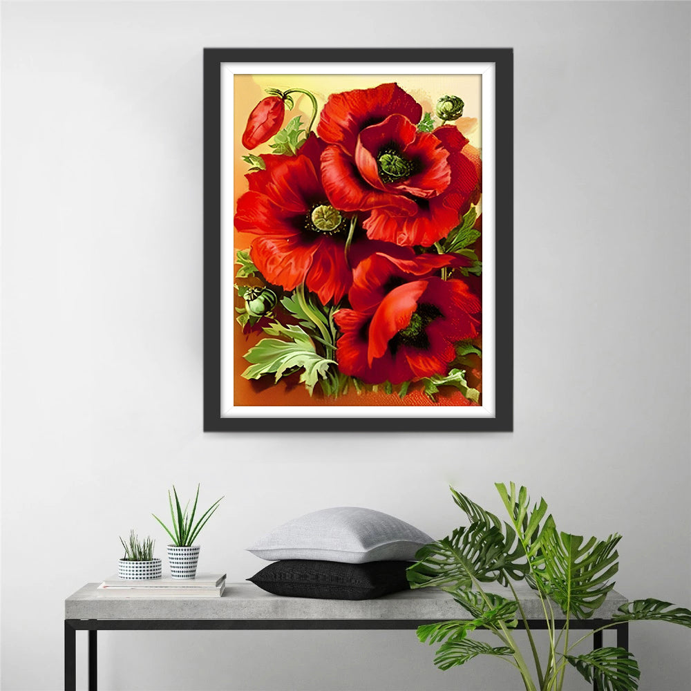 Een Weelderig Boeket Rode Klaprozen Diamond Painting