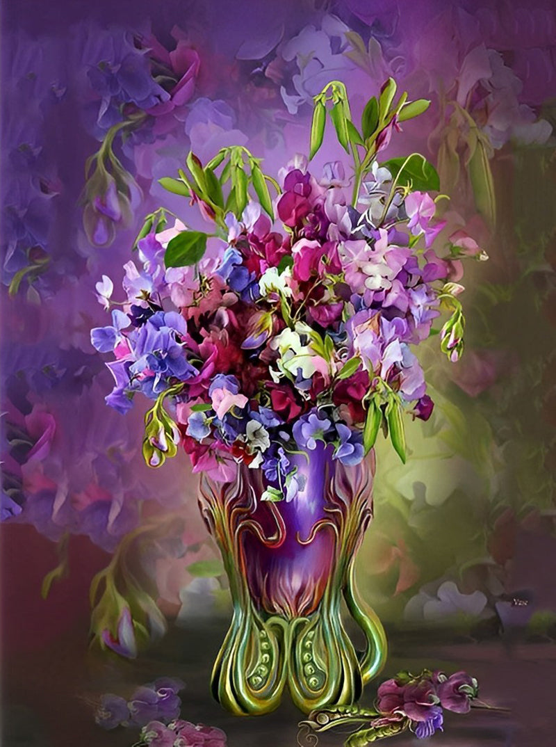 Een Weelderige Mengeling van Purper, Roze en Wit Diamond Painting