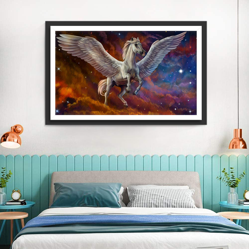 Een Witte Gevleugelde Eenhoorn onder Chaotische Luchten Diamond Painting