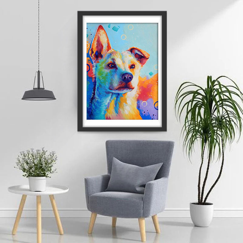 Een Witte Hond voor een Gekleurde Achtergrond Diamond Painting