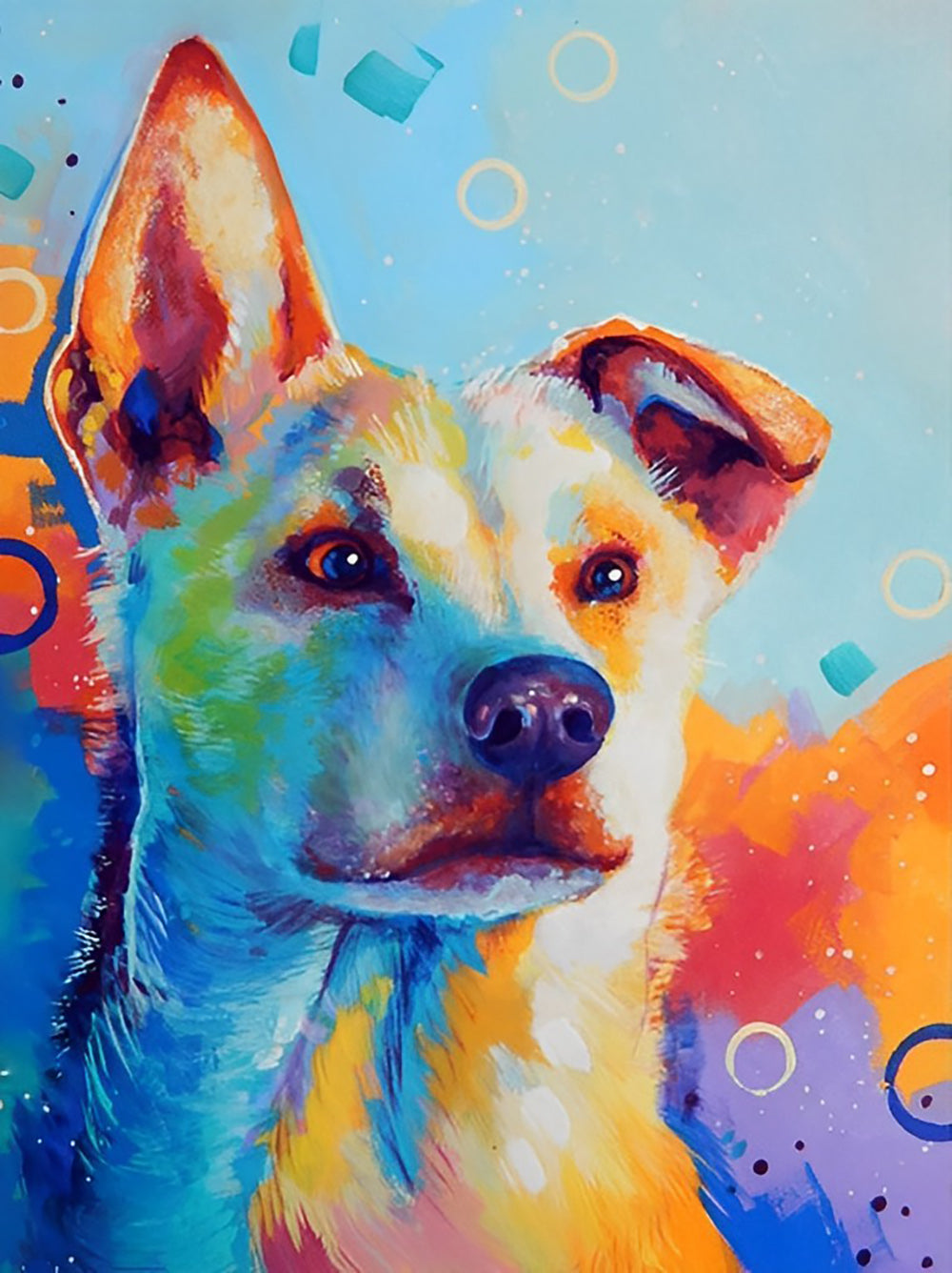Een Witte Hond voor een Gekleurde Achtergrond Diamond Painting