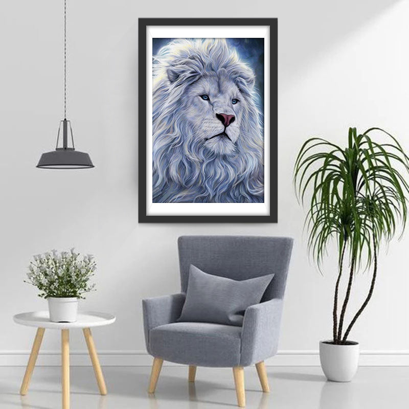 Een Witte Leeuw met Diepe Ogen Diamond Painting