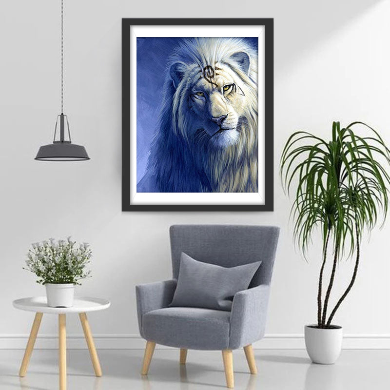 Een Witte Leeuw met Lang Haar Diamond Painting