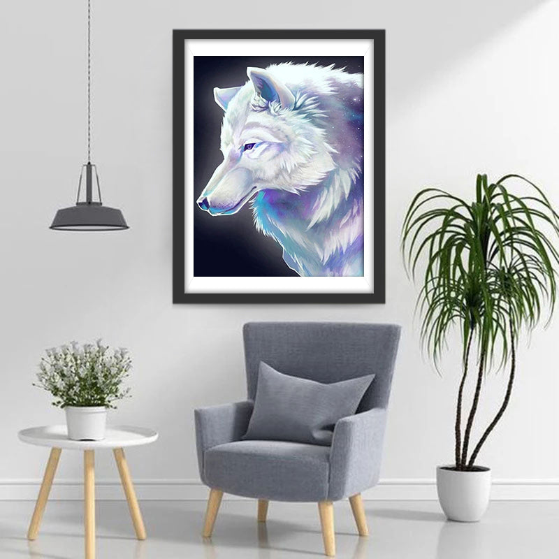 Een Witte Wolf met Kleurrijke Vacht Diamond Painting