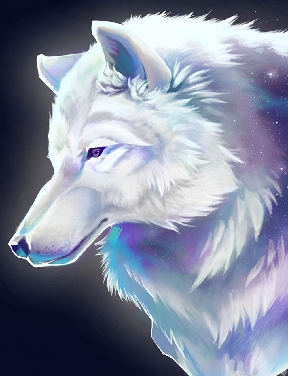 Een Witte Wolf met Kleurrijke Vacht Diamond Painting