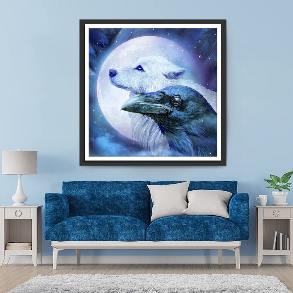 Een Wolf en een Vogel voor de Maan Diamond Painting