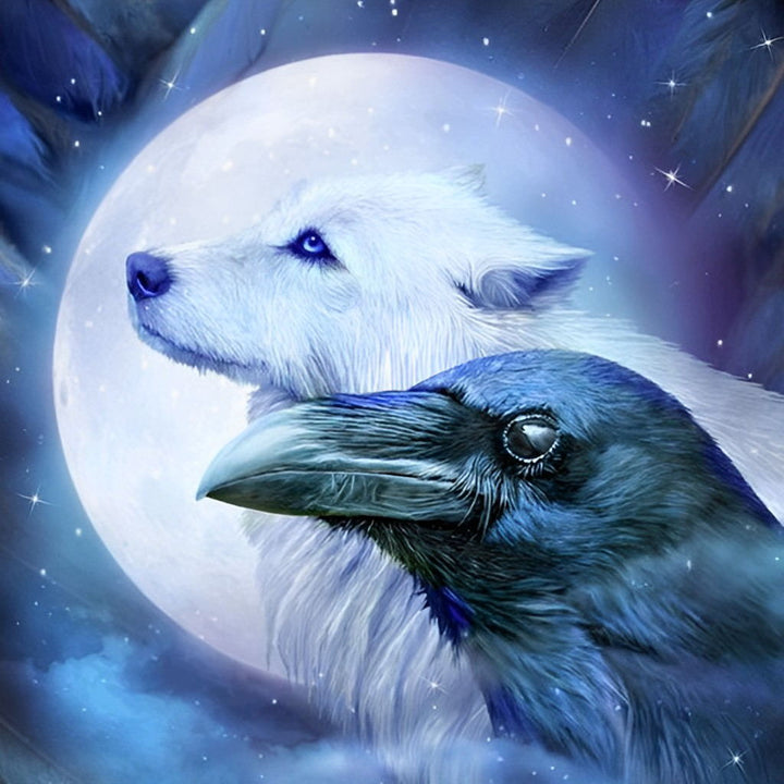 Een Wolf en een Vogel voor de Maan Diamond Painting