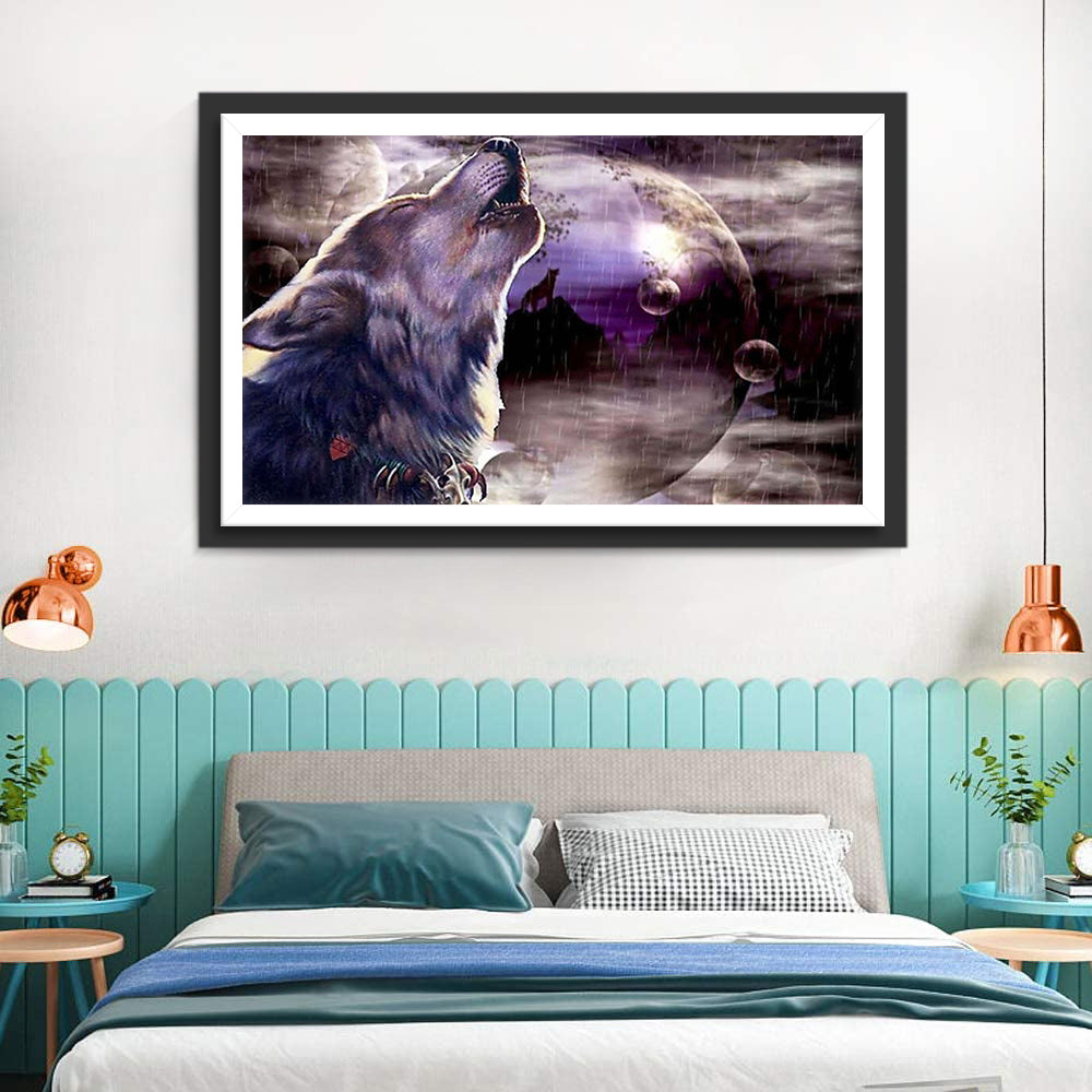 Een Wolf Huilt op een Klif Diamond Painting