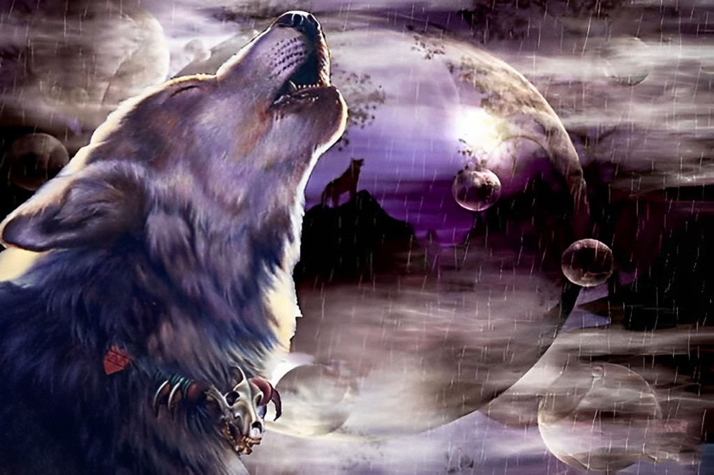 Een Wolf Huilt op een Klif Diamond Painting