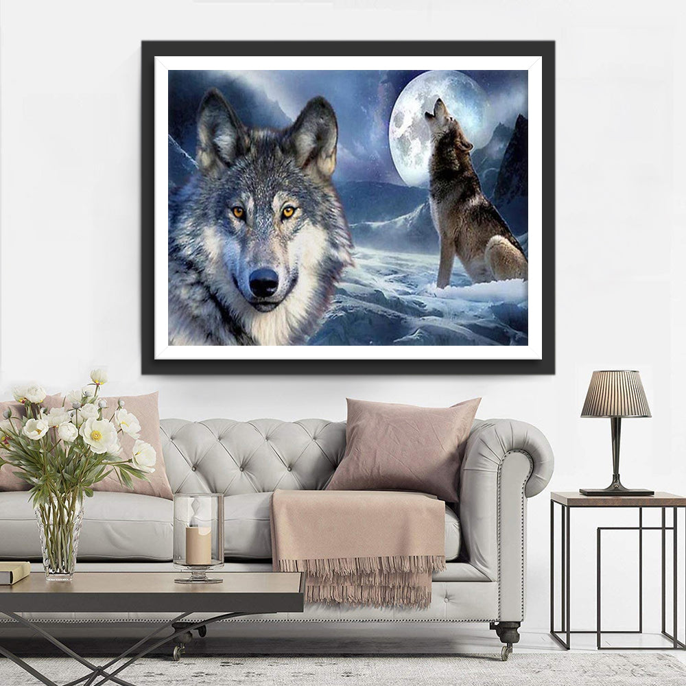 Een Wolf Kijkt in de Camera, een Wolf Huilt Diamond Painting